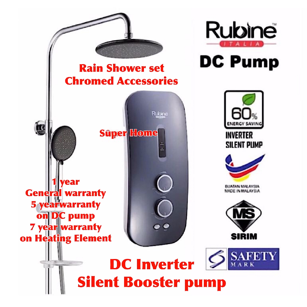Rubine Water Heater RWHSSE851DRMG Rubine DC Pump Rain Shower Inverter