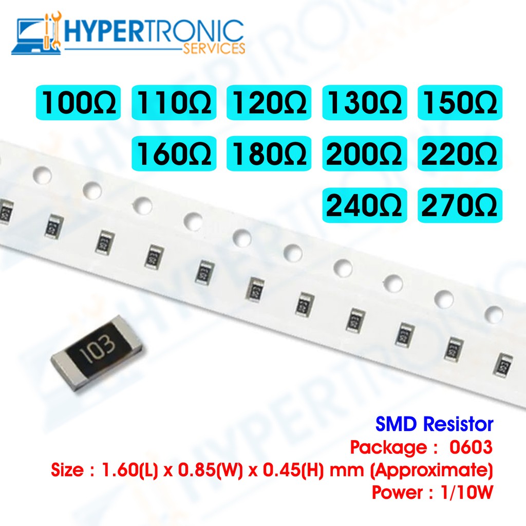 10 pcs SMD Resistor , Chip Resistor , Size 0603 , 100 , 110 , 120 , 130 ...
