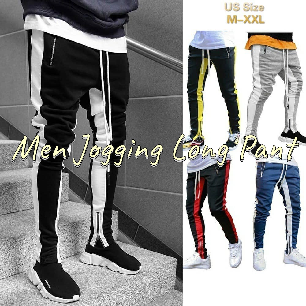 HAPPYPAL Men Jogger Slim Fit Pant Side Track Long Pants Jogging Cargo ...