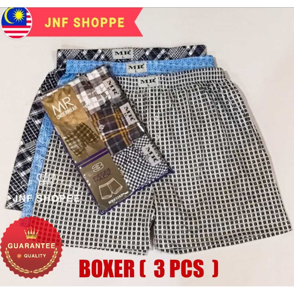 3 Pcsmen Boxer Seluar Dalam Pendek Lelaki Underwear Brief Trunk Man Short 100 Cotton Seluar 3657