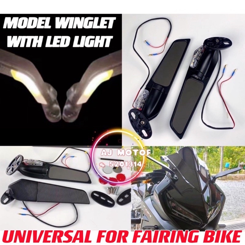 UNIVERSAL WINGLET SIDE MIRROR CNC CARBON FOR FAIRING BIKE R25 R15 V4 ZX6 ZX10 CBR150R R1 R6
