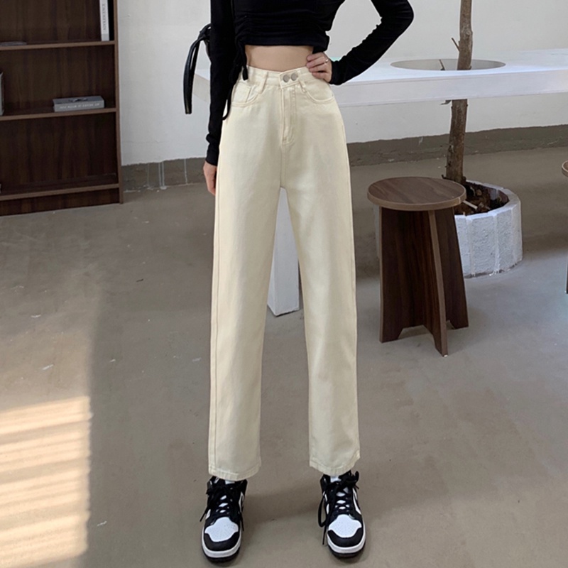 Casual Women's High Waist Straight Pants Seluar Jeans Wanita Street ...