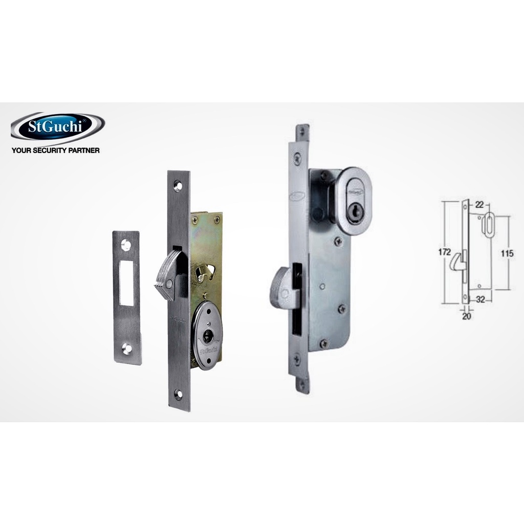 St Guchi Single Mortise Door Hook Lock Grill Door Lock Mortise Lock Set