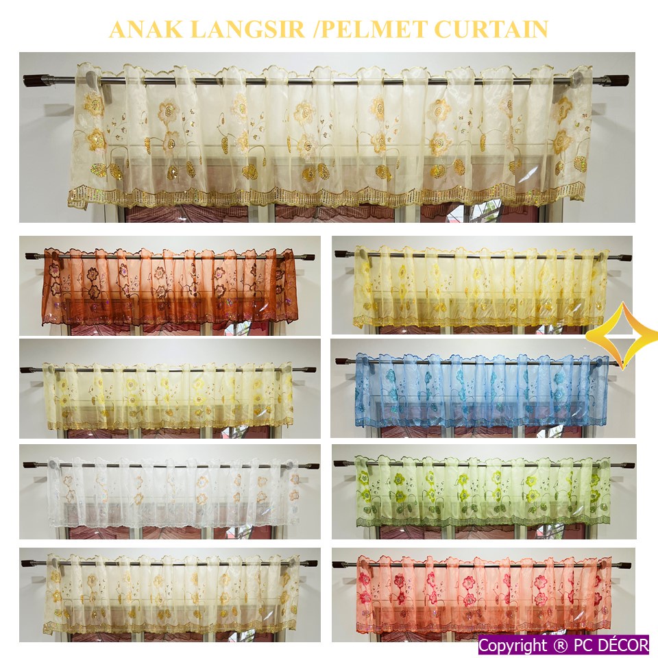 PCDECOR Anak Langsir Dapur Sheer Sulam Pelmet curtain Langsir Dapur