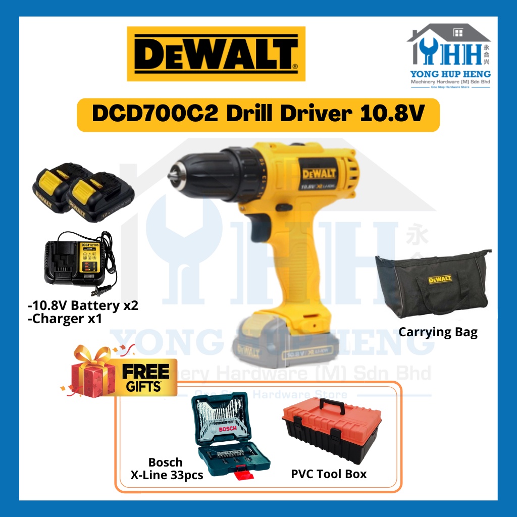 DEWALT DCD700C2-XD 10.8V Cordless Compact Drill Driver 10mm DCD700C2 ...