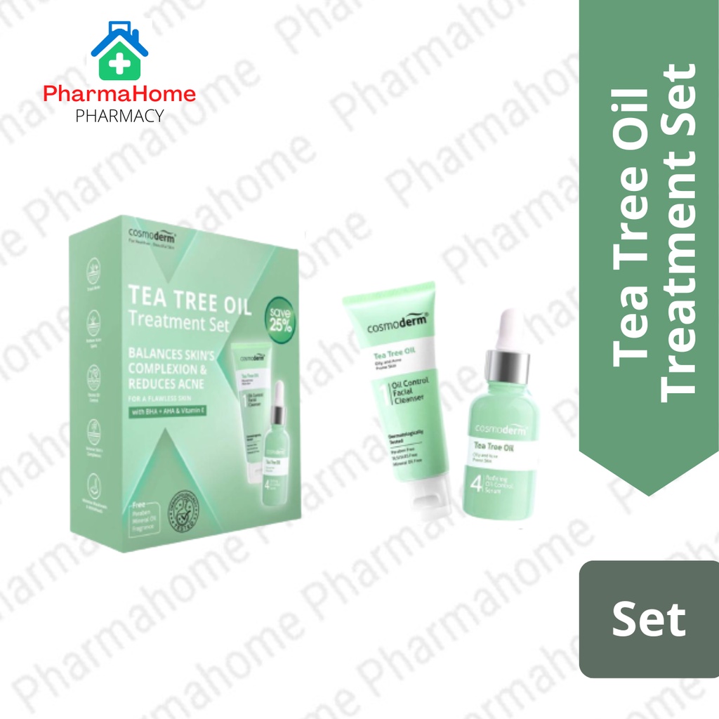 Cosmoderm Tea Tree Oil Treatment Set With Oil Control Facial Cleanser 125ml Oil Control Serum 8064