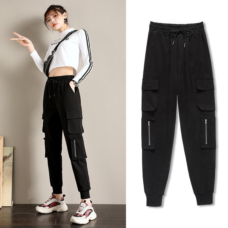 Women Casual Cargo Pants INS Fashion Zipper Black High Waist Trousers Lady Fashion Slim Fit Pants Overalls 2019 New Shopee Malaysia