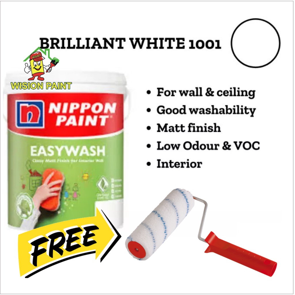 ( PROMOSI ) 18L Cat Nippon Paint Interior Wall Vinilex EasyWash 1001 BRILLIANT WHITE