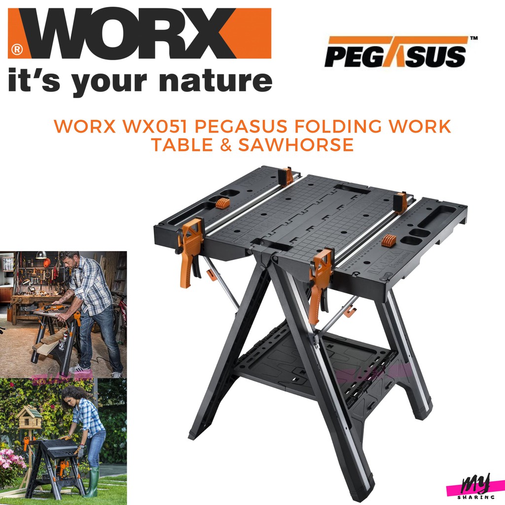 Worx WX051 Pegasus Folding Work Table Sawhorse Shopee Malaysia