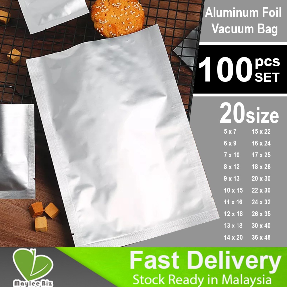 100 Pcs/Set Aluminum Mylar Foil Vacuum Sealer Food Freezable Storage