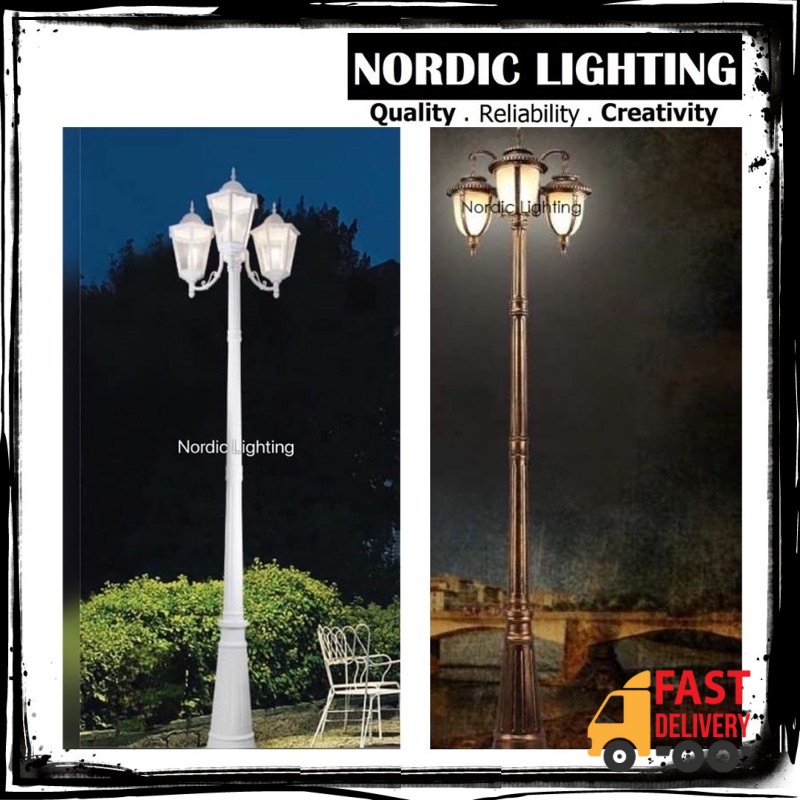 Outdoor Garden Light 3 Head Pole Light Set Nordic Lighting Pole Lamp