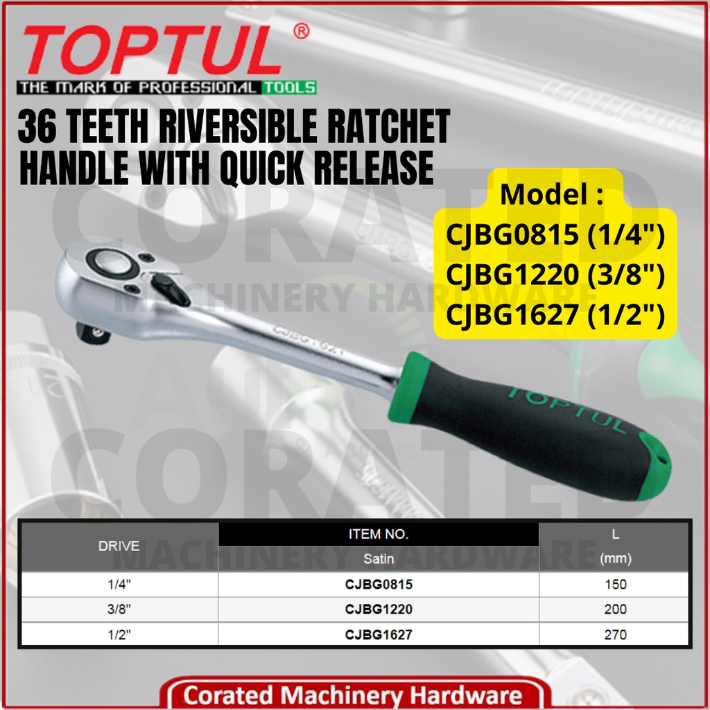 [CORATED] Toptul 1/4" , 3/8", 1/2" Dr. 36 Teeth Riversible Rachet ...