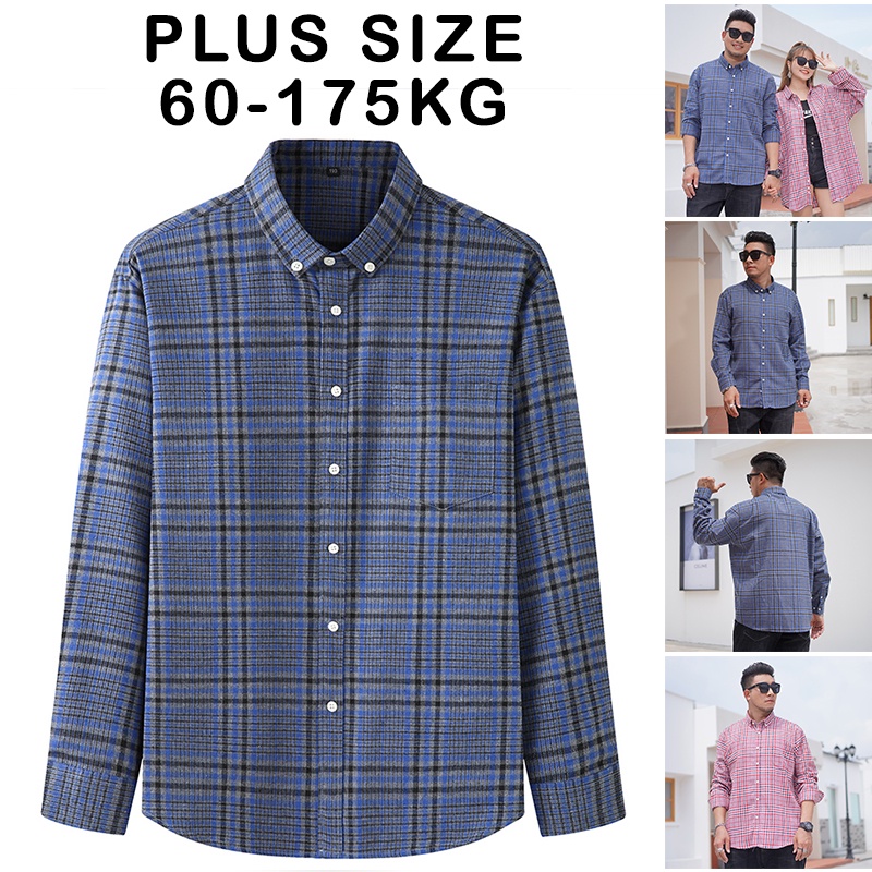Plus Size Plaid Shirt Men Women Button Down Collar Long Sleeve Chest ...