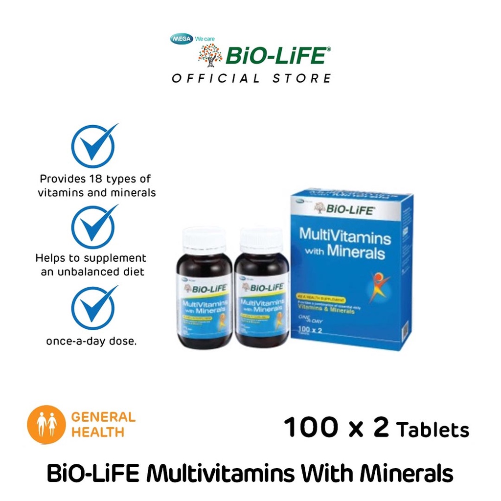 BiOLiFE Multivitamins with Minerals 2 x 100 tablets (EXPIRY DATE MAY