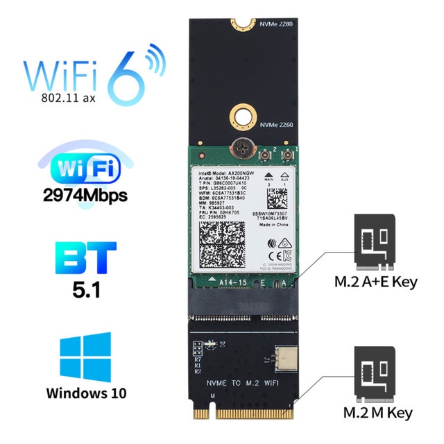 3000Mbps For Wifi-6 Wireless Card BT A+E Key To M Key