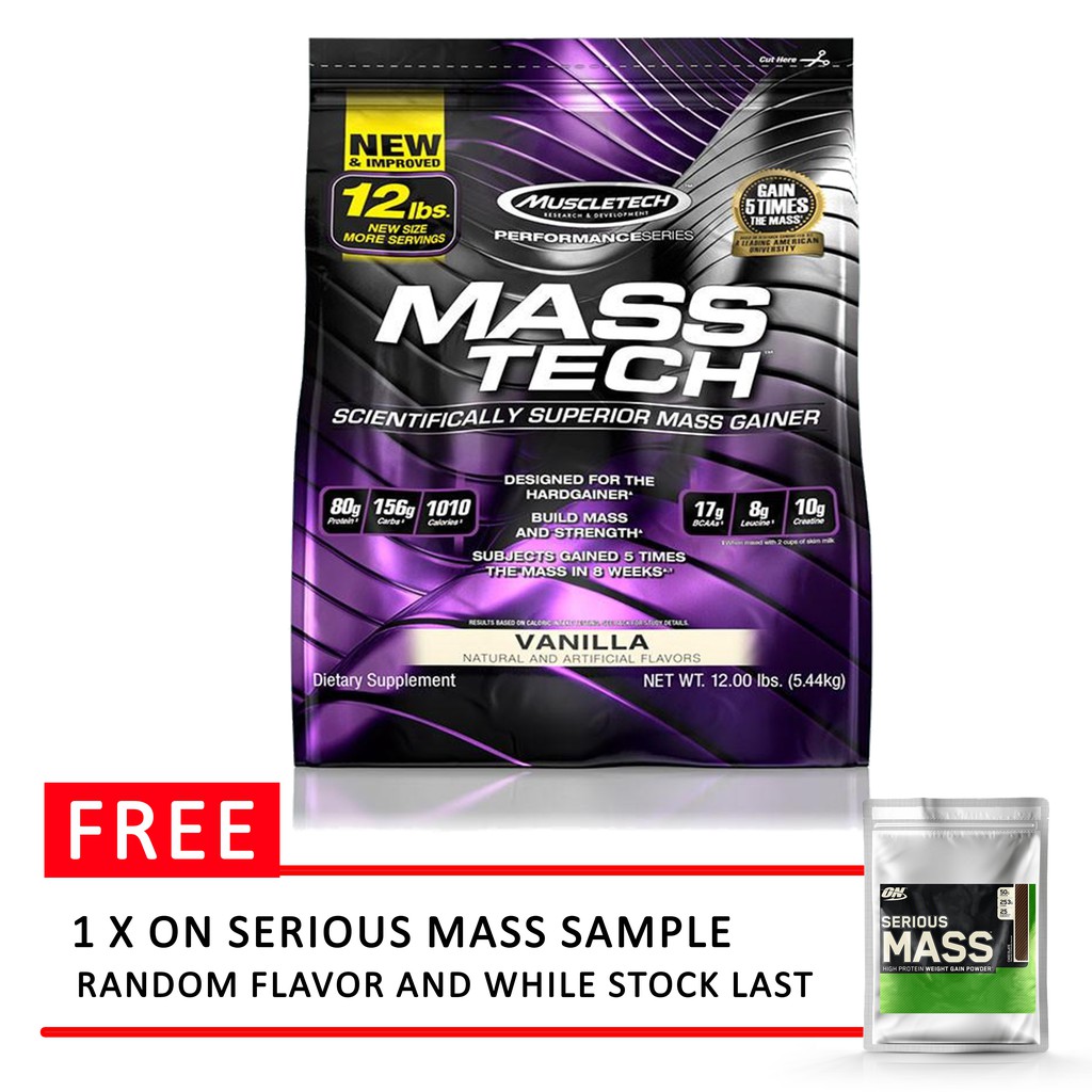 Muscle Tech Mass Tech Vanilla 12 lbs (FREE SERIOUS MASS SAMPLE ...