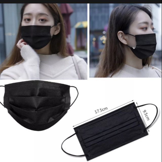 Black Colour Face Mask 3ply 50pcs Mask Hitam(With Box) | Shopee Malaysia