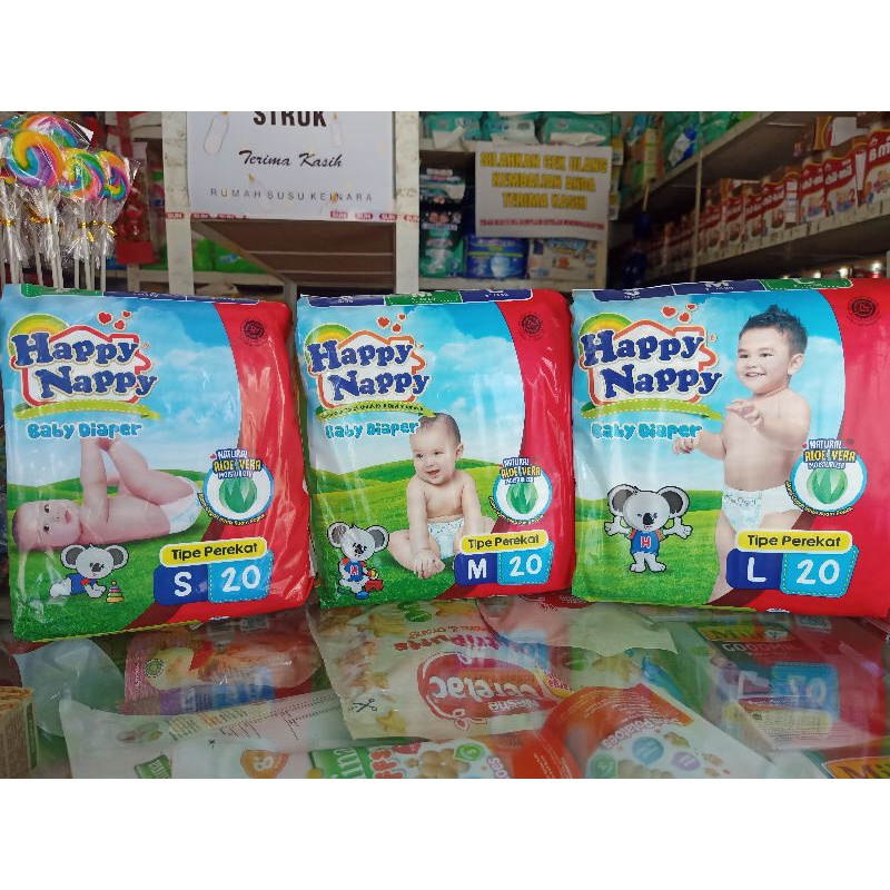 Happy nappy diaper Adhesive S20, M20, L20/Adhesive Baby diaper | Shopee ...