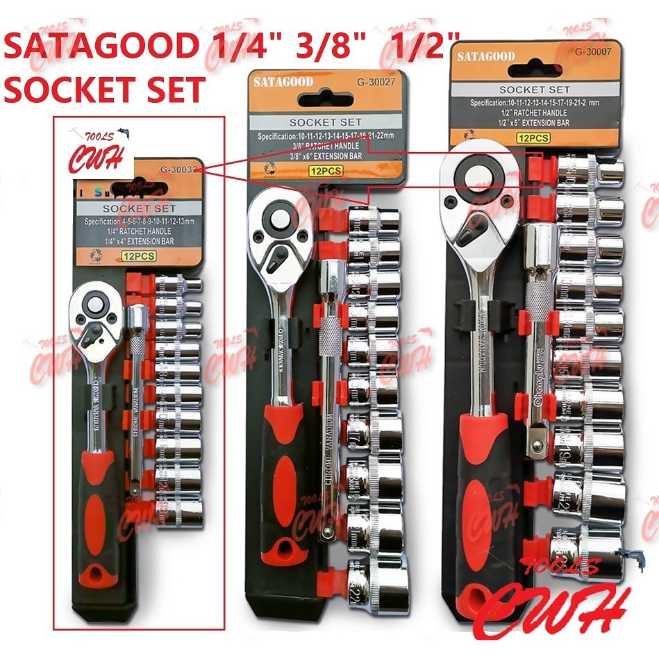 PRC 1/4" 3/8" 1/2" 12PCS SOCKET RATCHET SET BOX SPANNER BUKA TYRE ...