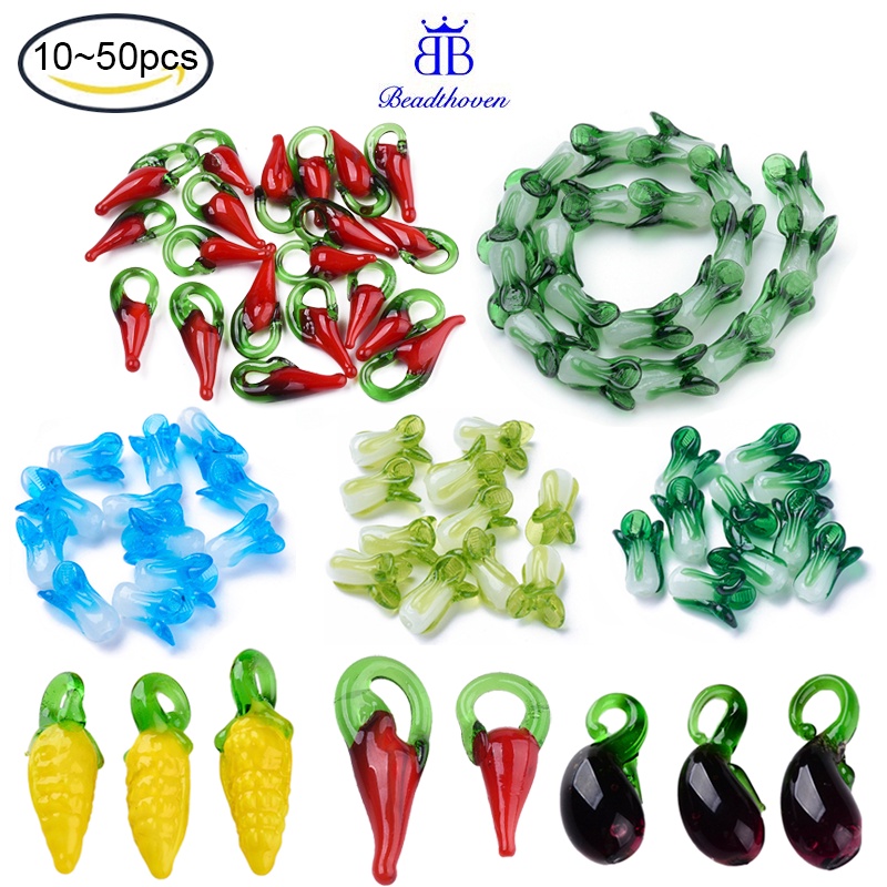 Beadthoven 10-50pcs Handmade Lampwork Beads Vegetable Chinese Cabbage ...