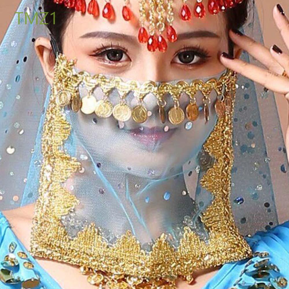 TMZ1 Rhinestone Face Veils Women Sequins Indian Dance Belly Dance ...