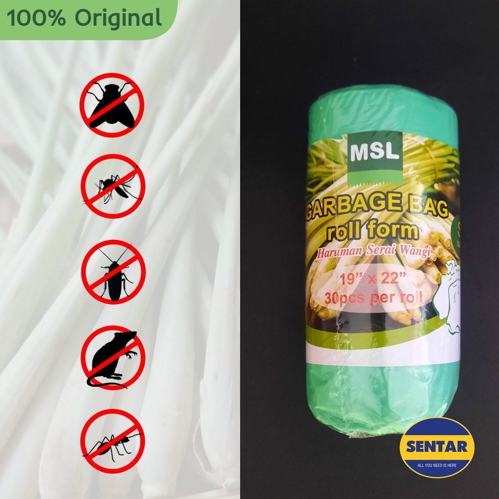 [100 Original] MSL Fragrance Garbage Bag Haruman Serai Wangi (19" X