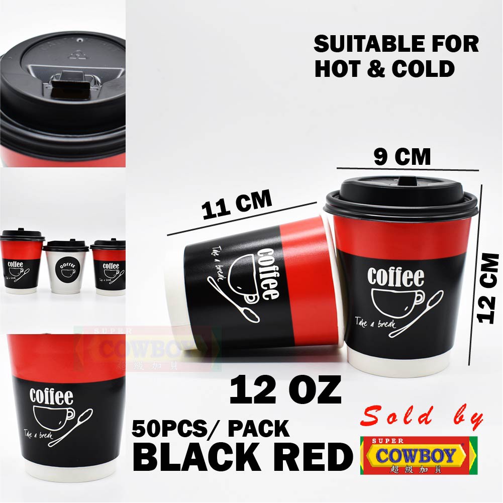 Disposable Coffee Paper Cup 10-50pcs with Lid Hot and Cold Cawan Kertas ...