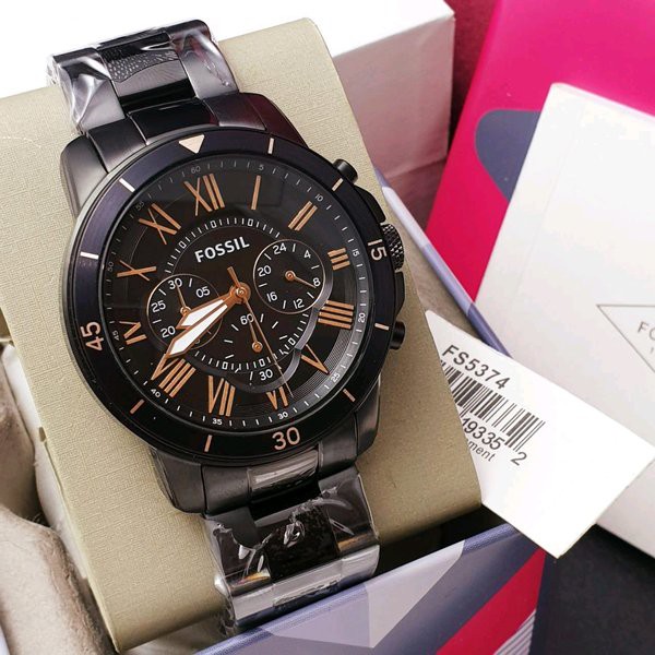 Original Fossil FS5374 Men s Grant Chronograph Black Dial Black Stainless Steel Men Watch Jam Tangan Lelaki Shopee Malaysia