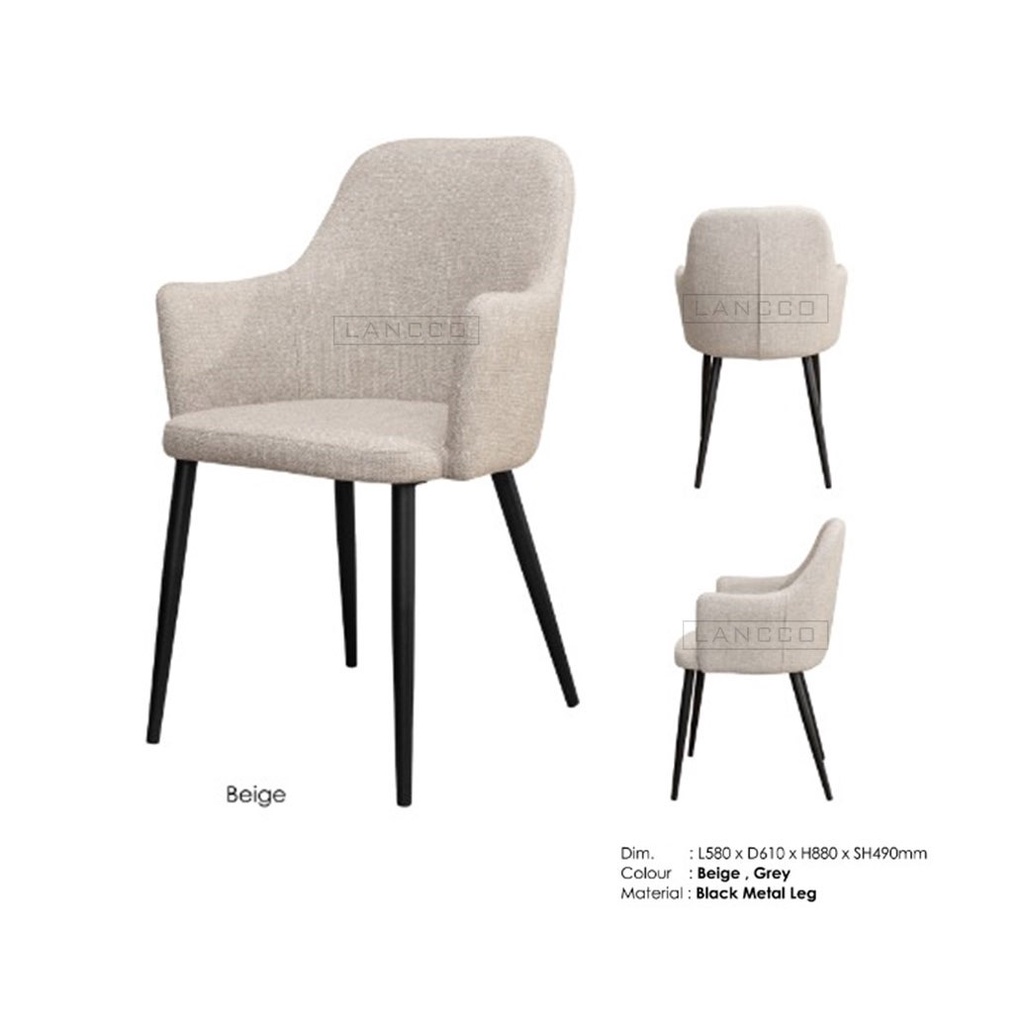 LANCCO Arm Chair Dining Fabric with high density cushion modern