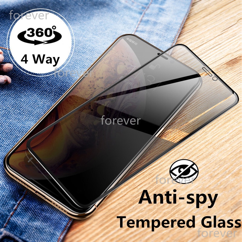 【4 Way 360° Privacy】iPhone 11 12 13 Pro Max Mini X XR XS Max Tempered Glass  Screen Protector iPhone SE 2020 2022 6S 8Plus SE2 SE3 Anti-Spy Full
