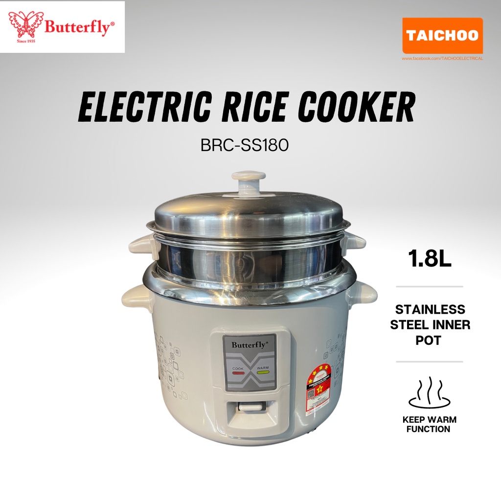 Butterfly Electric Rice Cooker with Stainless Steel Inner Pot 1.8L BRC