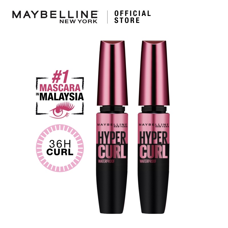 Maybelline Hypercurl Waterproof Mascara Twin Pack Black 48h Wear Waterproof Smudge Proof 4129