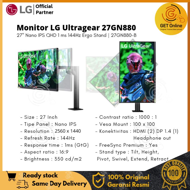 Lg 27GN880 IPS Ergo QHD HDR10 USBC G-Sync Monitor LED Monitor | 27gn880 ...