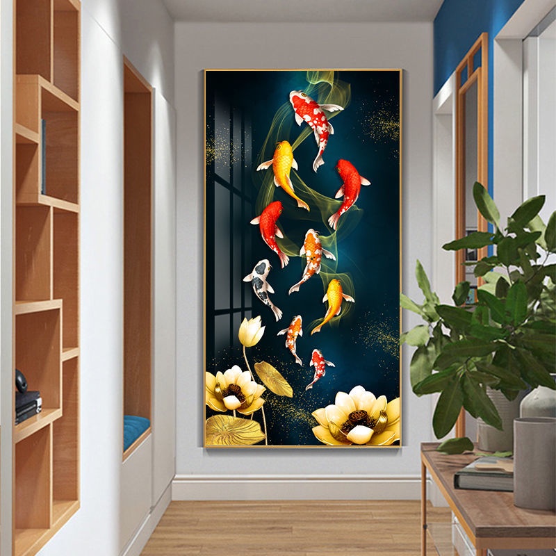 Nine Fish Pictures Chinese Style Money-Lucky Entrance Decorative ...