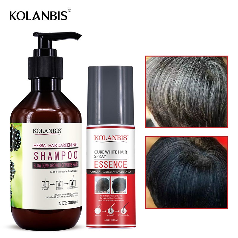 Hair Darkening Shampoo + Cure White Hair Essence Spray Hair Care Reduce