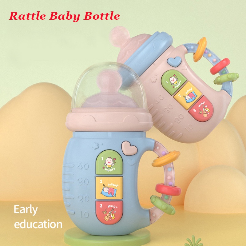 Baby Teether Toys Chewable Silicone Bottle Toy Newborn Musical Rattle ...