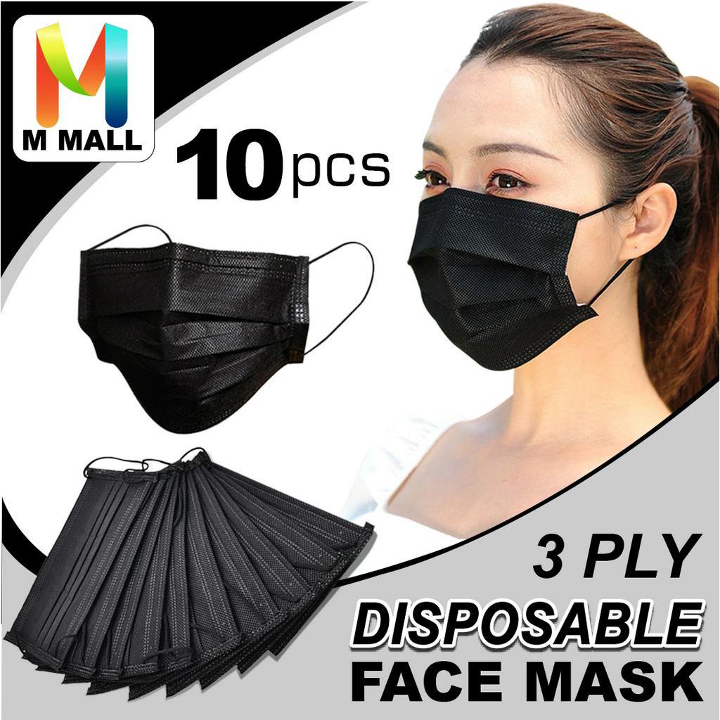 M MALL 50 pieces / 10 pieces BLACK FACE MASK Disposable Face Mask 3Ply