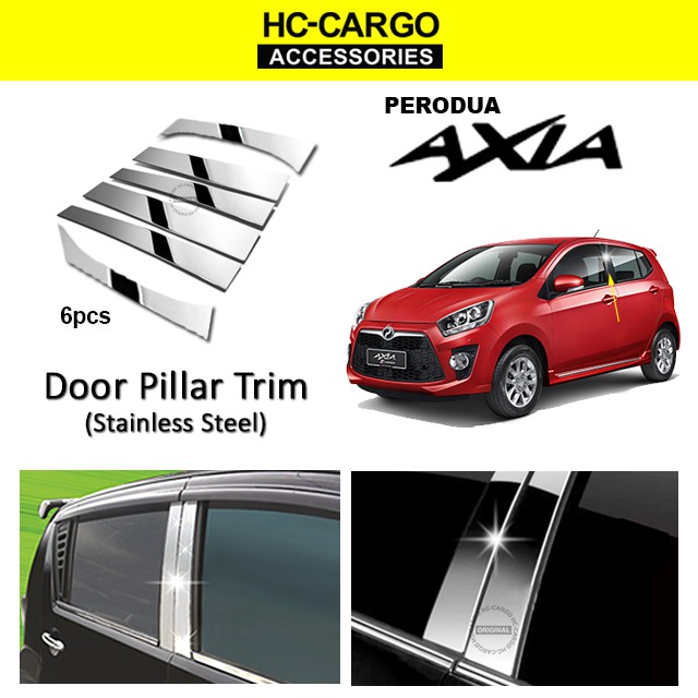 Perodua Axia Stainless Steel Door Window Pillar Trim Chrome with Double
