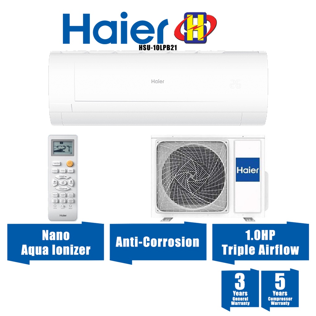 Haier Air Conditioner (1.0HP) Nano Aqua Ionizer Triple Airflow R32 Non