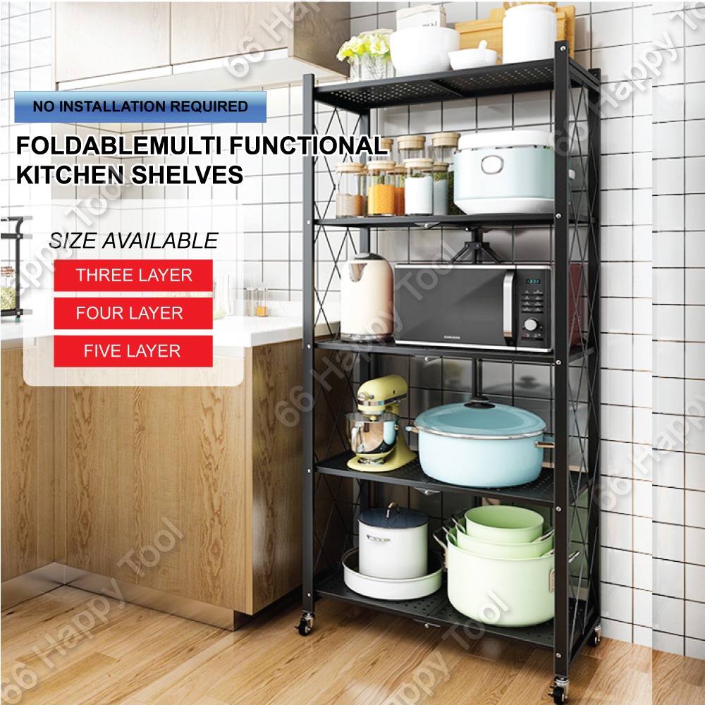 Foldable Shelves Rack Organizer Multi-functional Storage 3 Tier 4 Tier ...