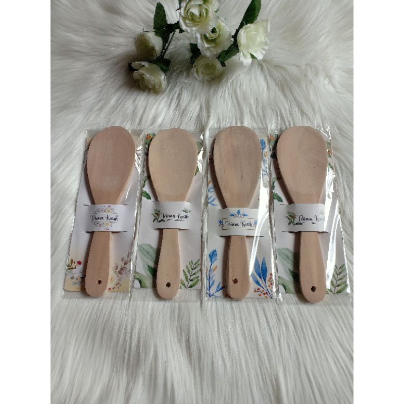 (50 pcs) white wooden ladle + seby base in plastic packaging | Shopee ...