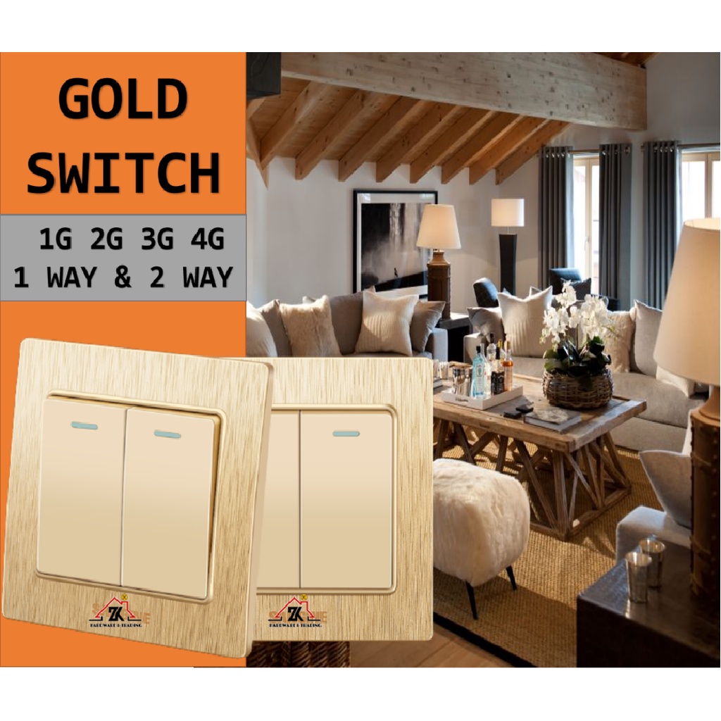 [GOLD] ON OFF SWITCH WALL SWITCH LAMP SWITCH FAN SUIS LAMPU RUMAH SUIS
