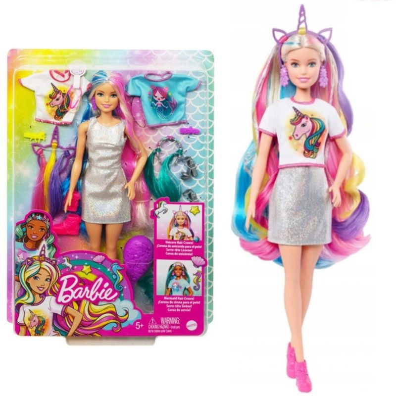 Barbie Fantasy Hair Doll with Mermaid & Unicorn Looks New