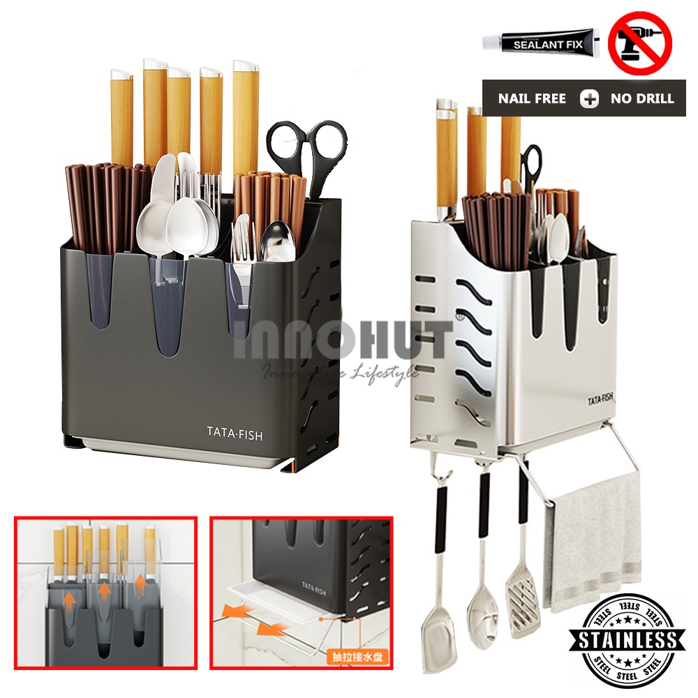 Innohut Wall Mounted / Table Top Kitchen Utensils Rack Chopsticks Fork ...