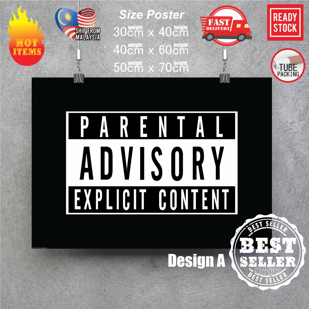 (Ready Stock) parental advisory explicit content poster Sticker Wall ...