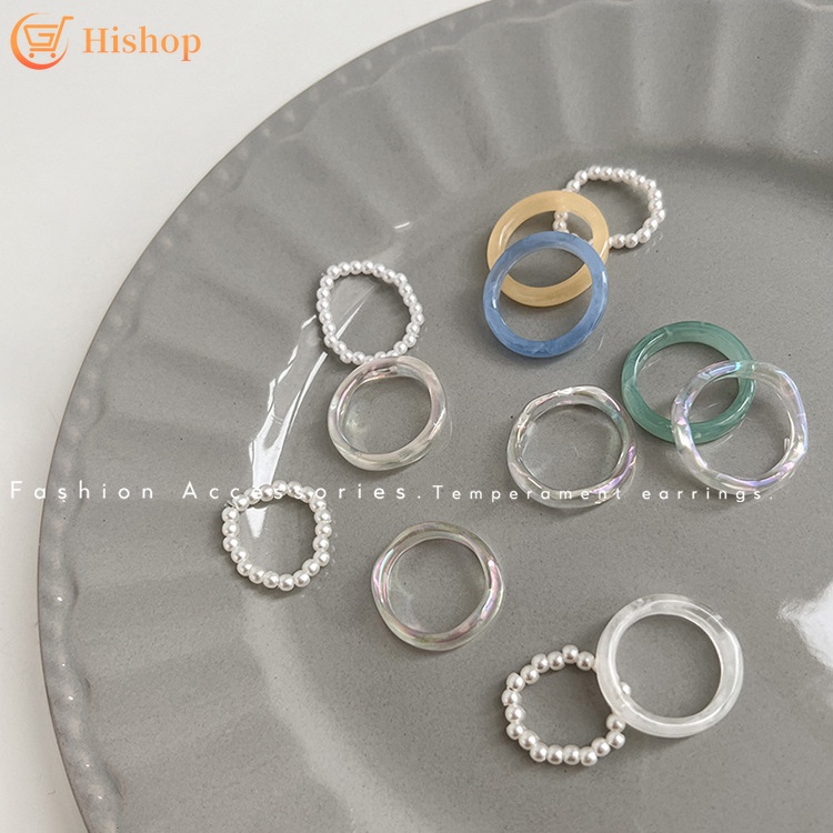 Colored Resin Rings for Women Pearl Ring Set Jewelry Fashion ...