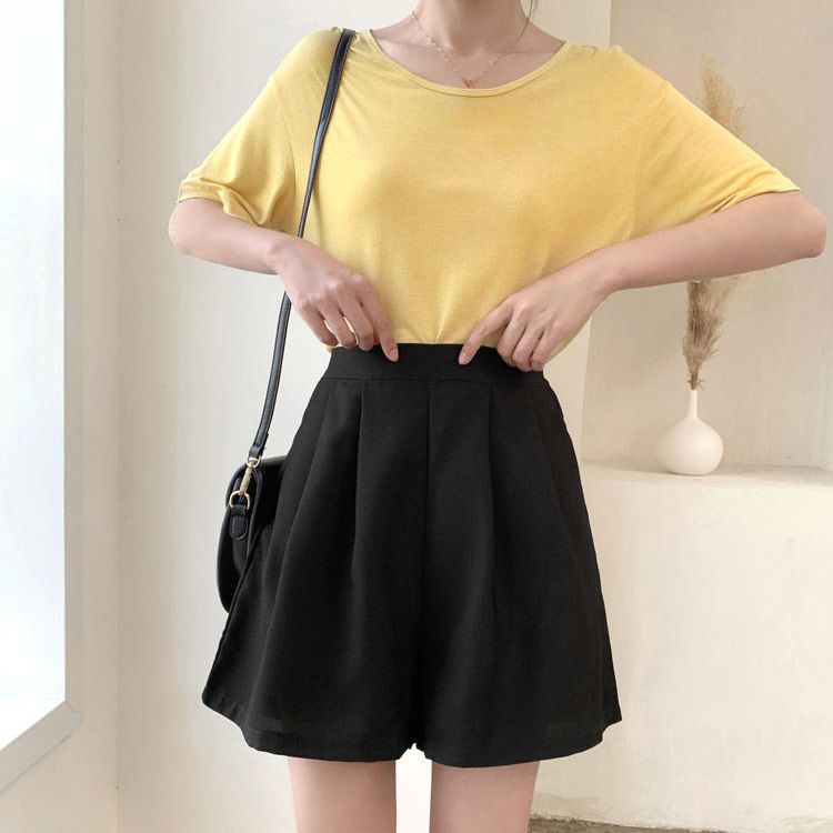 Black denim shorts for women summer new plus size fat girl mm high waist  loose pear-shaped body a-line skirt pants