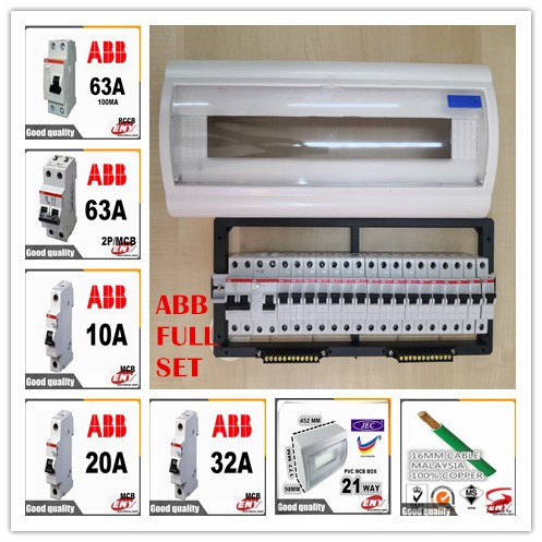 21 WAY Distribution Box DB ABB Full Set Single Phase 63a RCCB 0.1ma C/W ...