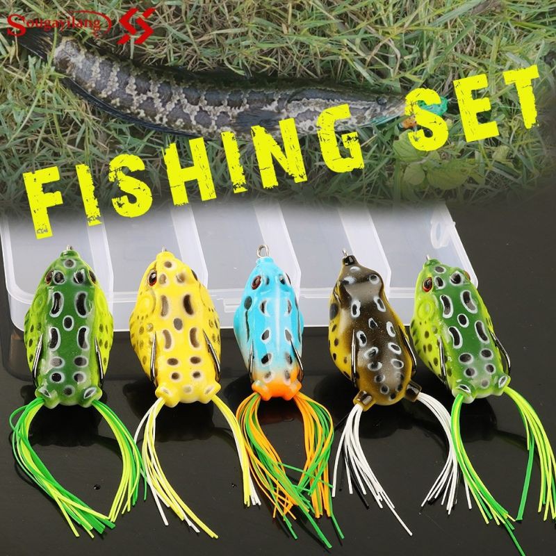 46 5pcs/lot Frog Lure With Box 5 Colors Soft Fishing Lure Plastic