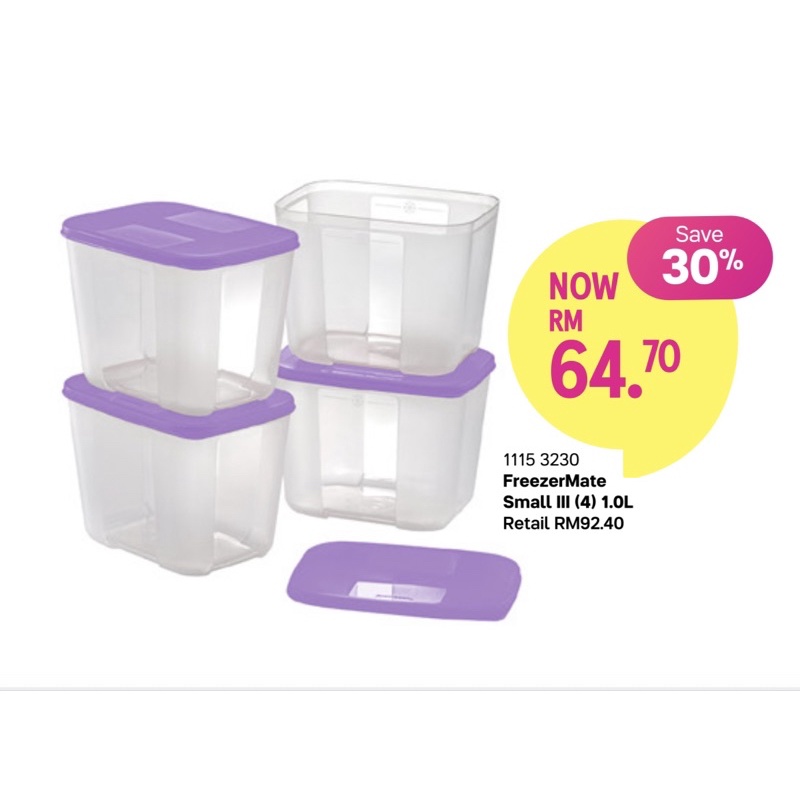 Tupperware Plastic Container- 500 mL, 1.2L 4 Pcs, Purple, Size: Small